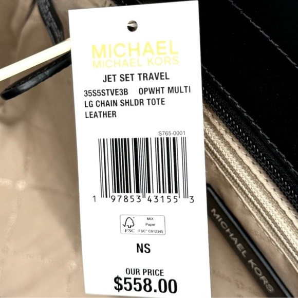 Michael Kors Large Jet Set Travel Chain Shoulder Bag Optic White Multi - Picture 11 of 11